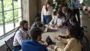 Inclusive Marketing - Diverse team members engage in a collaborative meeting
